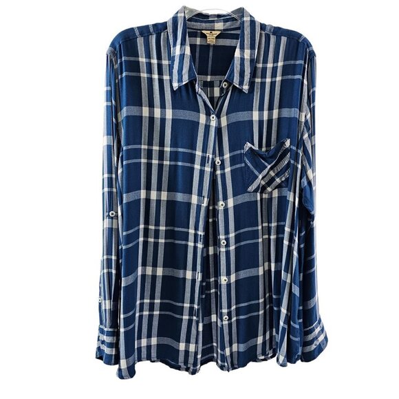 Woolrich Women’s Soft Blue Plaid Casual Long Sleeve Button Down Shirt Size XXL - Picture 1 of 16